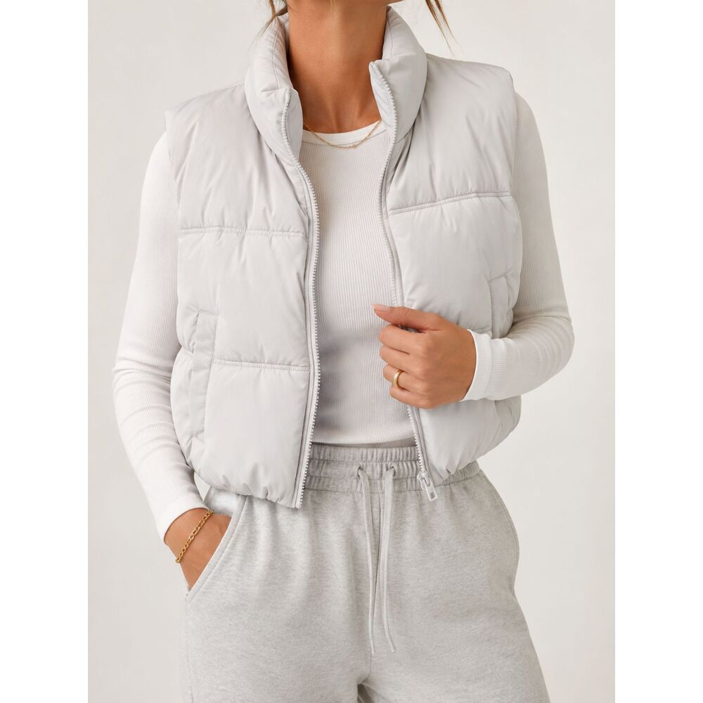 H&M White Cropped Puffer Vest XL Oversized Zip Up Quiet‎ Luxury Fall Winter